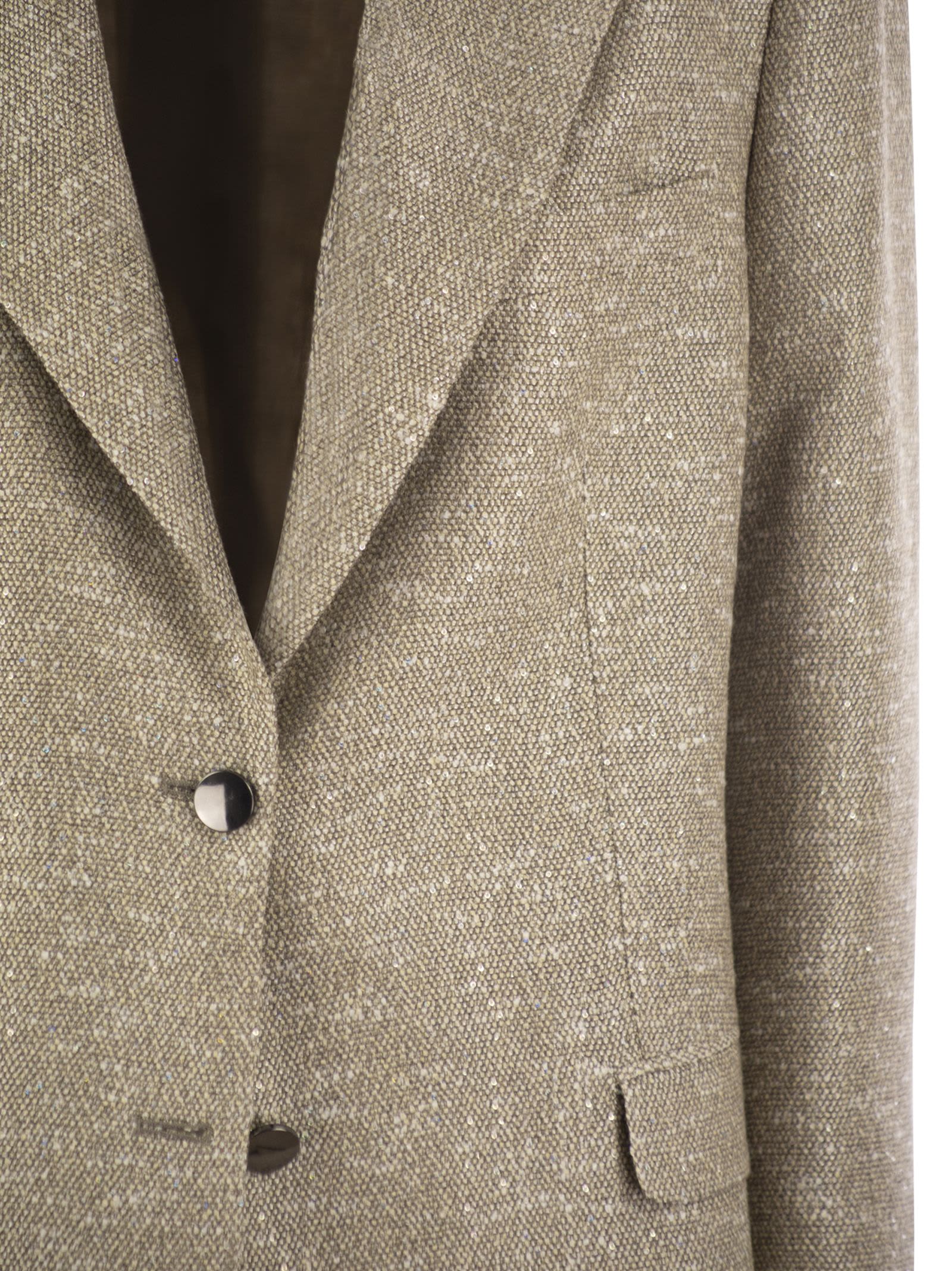 Tagliatore Women's Two-button Jacket With Micro Sequins In Beige