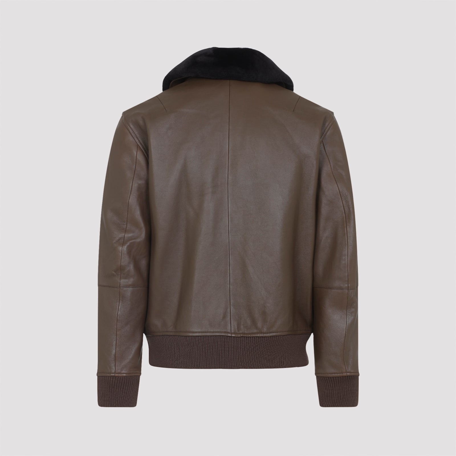 Yves Salomon Lamb Leather Jacket With Black Fur Collar And Flap Pockets In Multi