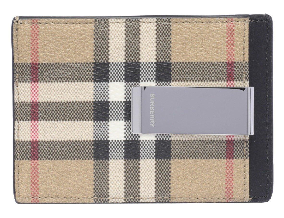 Shop Burberry Checked Logo Engraved Cardholder In Neutrals/black