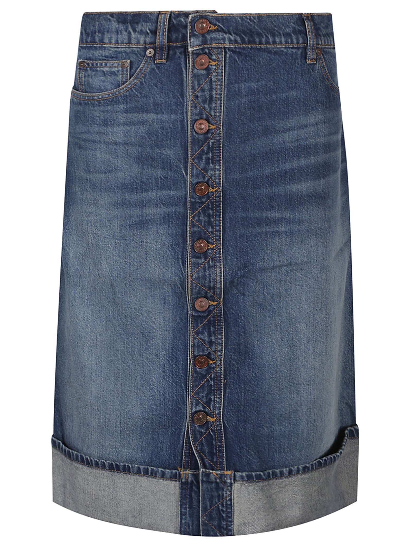 Shop Victoria Beckham Placket Detail Denim Skirt In Heavy Vintage Indigo Wash