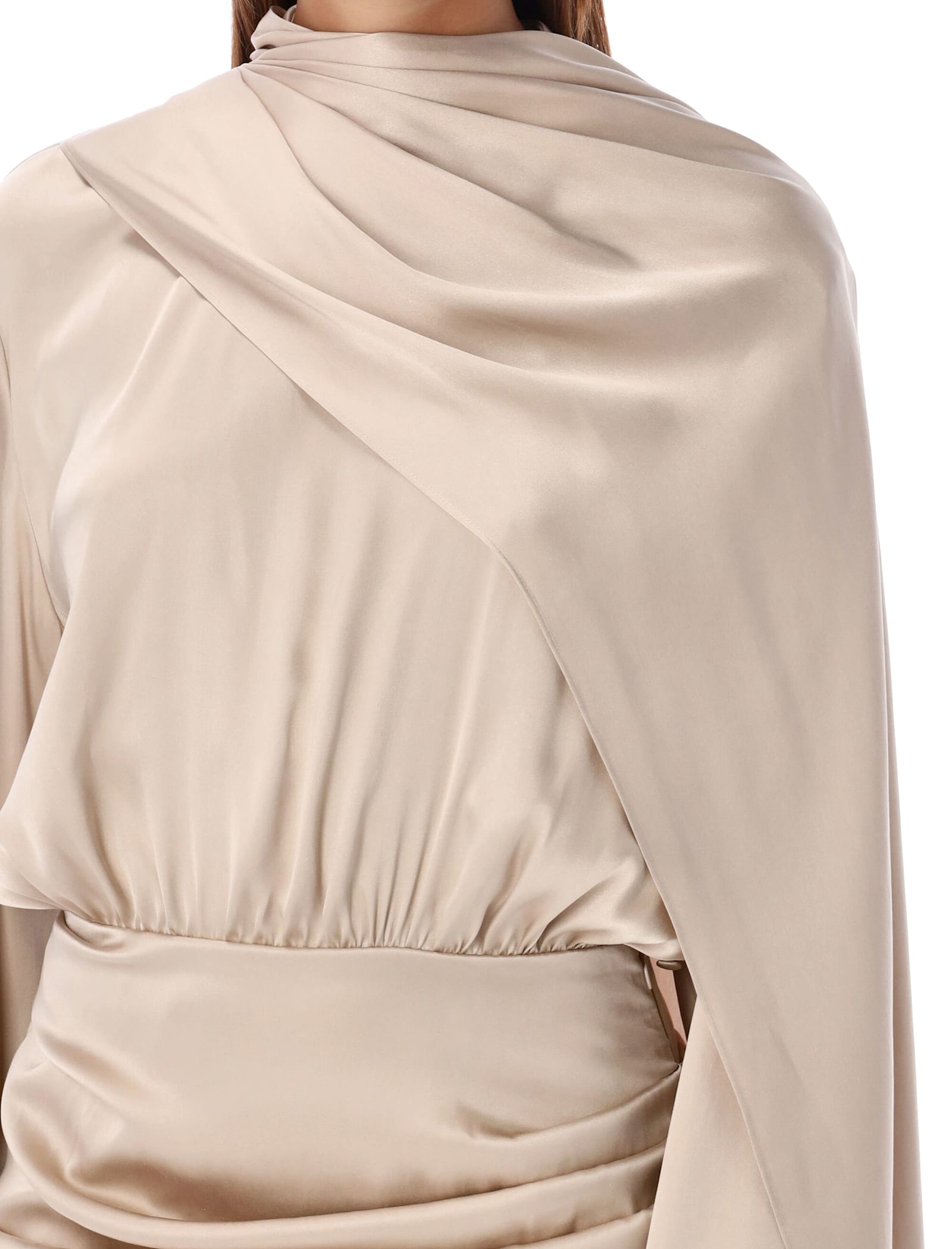 Shop Magda Butrym 22 Mini Draped Dress In Beige