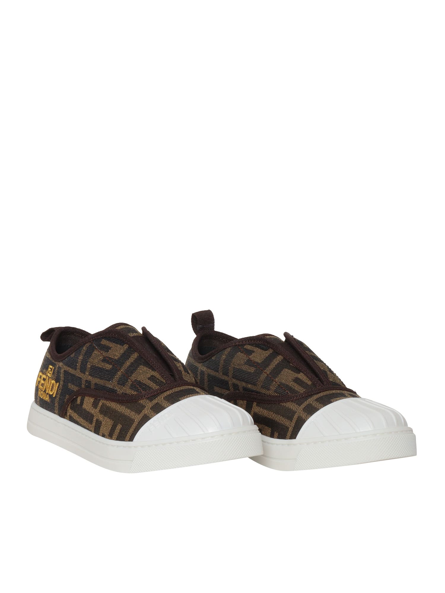 Fendi Sneakers For Kids With All-over Ff Logo In Brown
