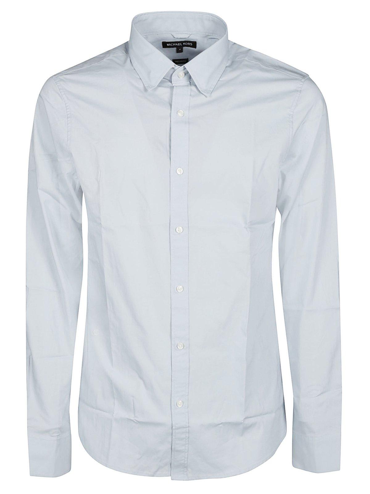 Shop Michael Kors Slim Stretch Buttoned Long Sleeve Shirt In Ice Blue