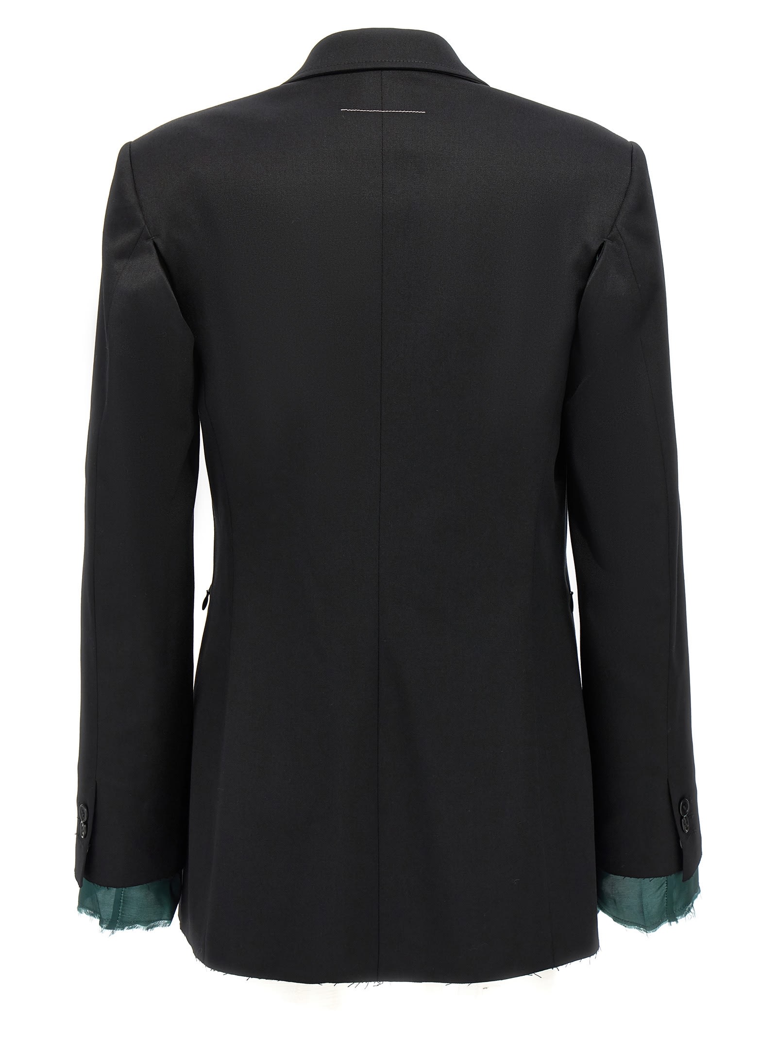 Shop Mm6 Maison Margiela Unfinished Double-breasted Blazer In Black