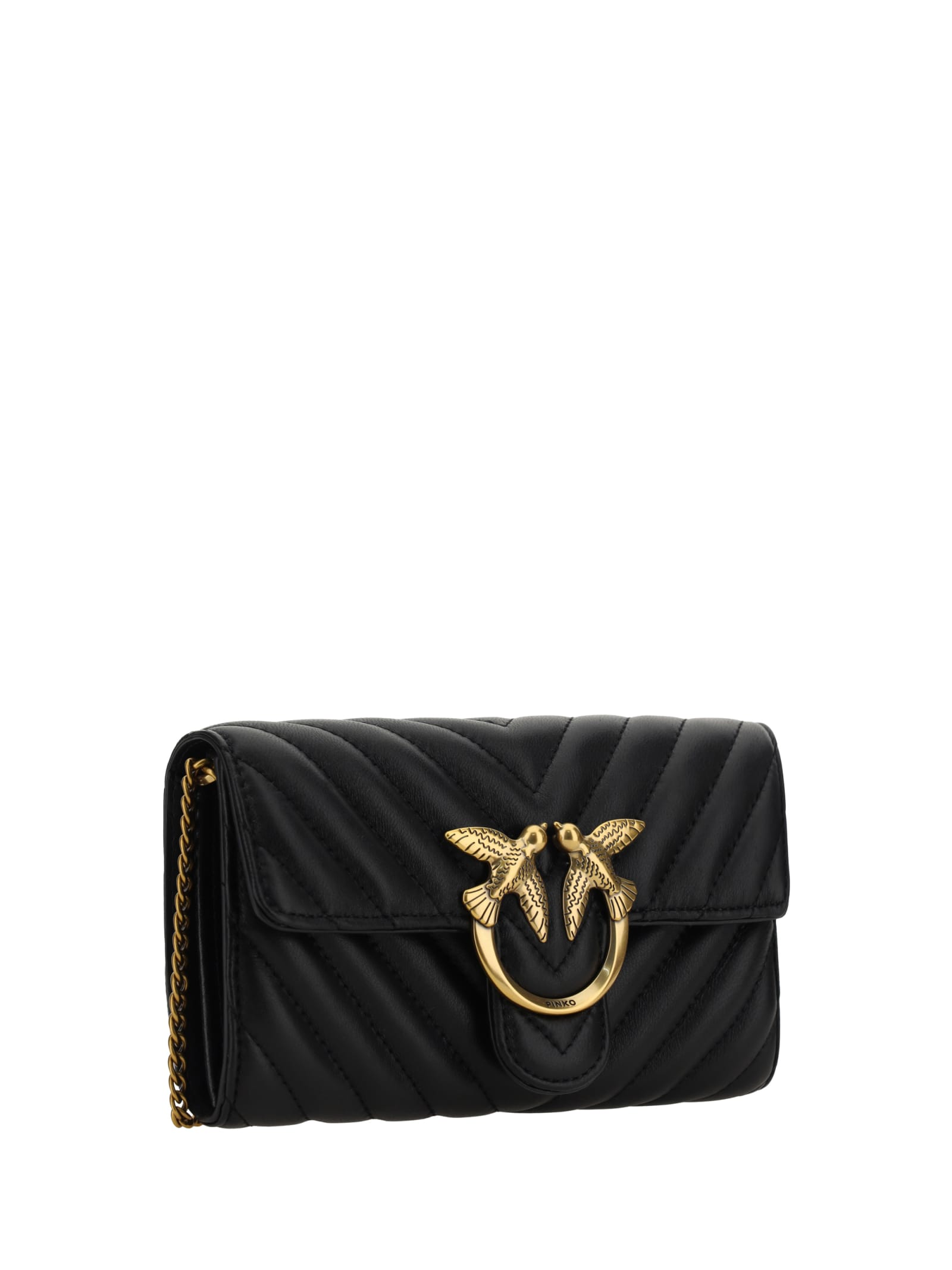 Shop Pinko Love One Shoulder Wallet In Nero-antique Gold