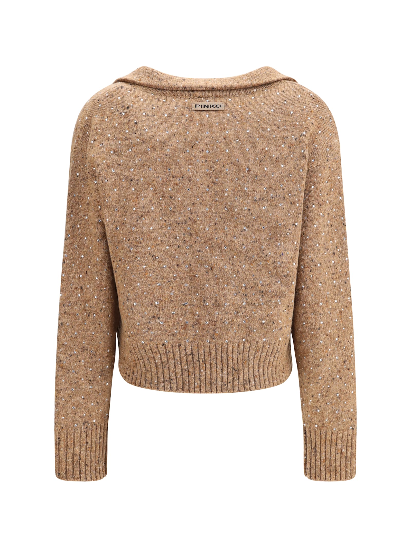 Pinko Nibani Polo Boucle Bottonato Full Stras In Brown