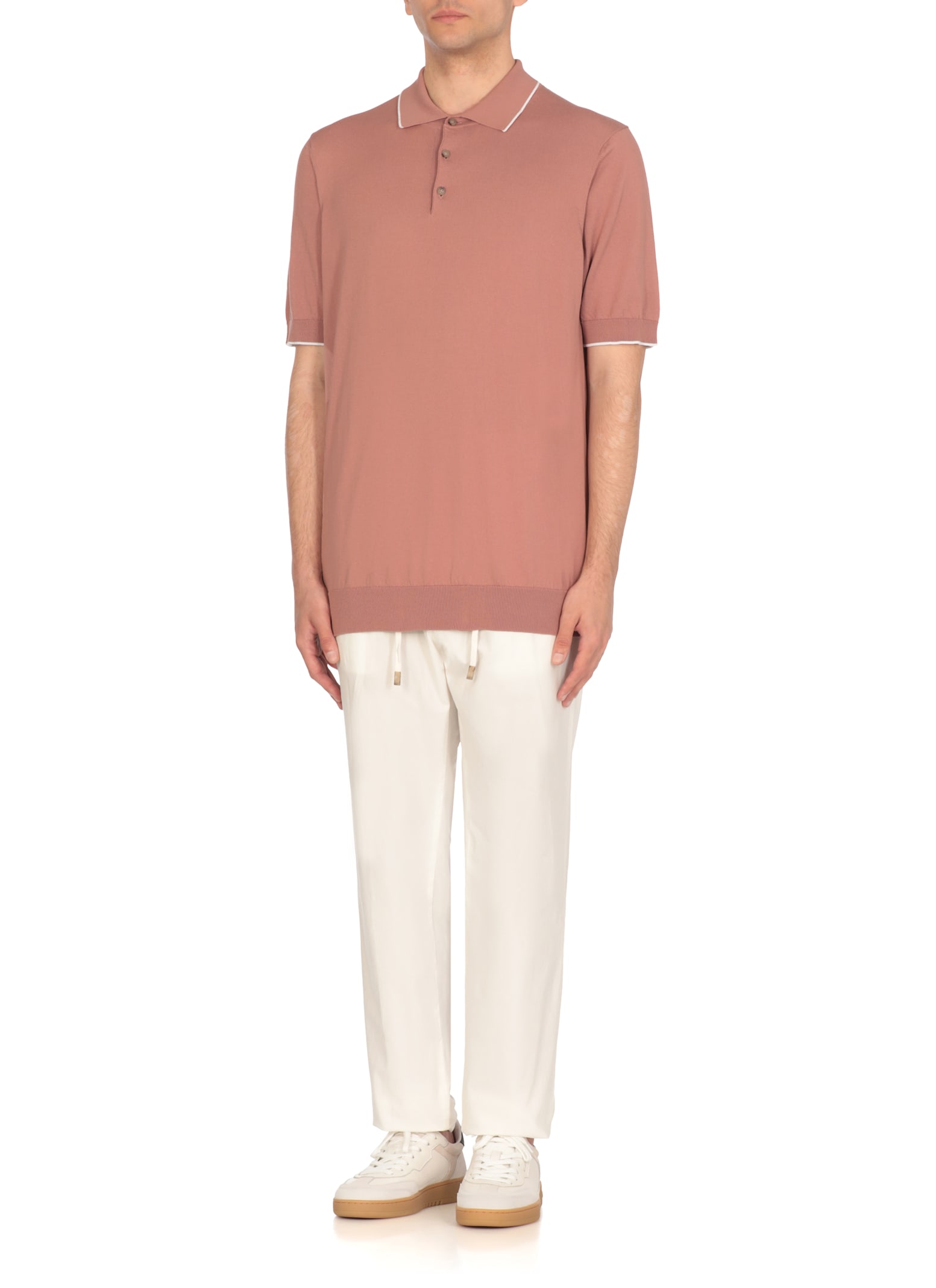 Peserico Men's Ribbed Cotton Polo Shirt With Contrast Trim