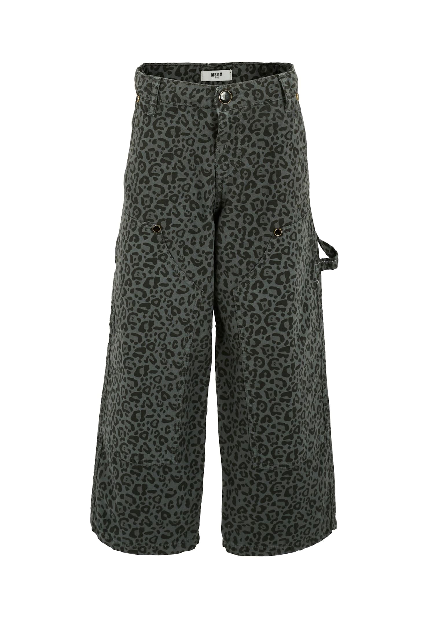 Msgm Leopard-print Trousers In Gray
