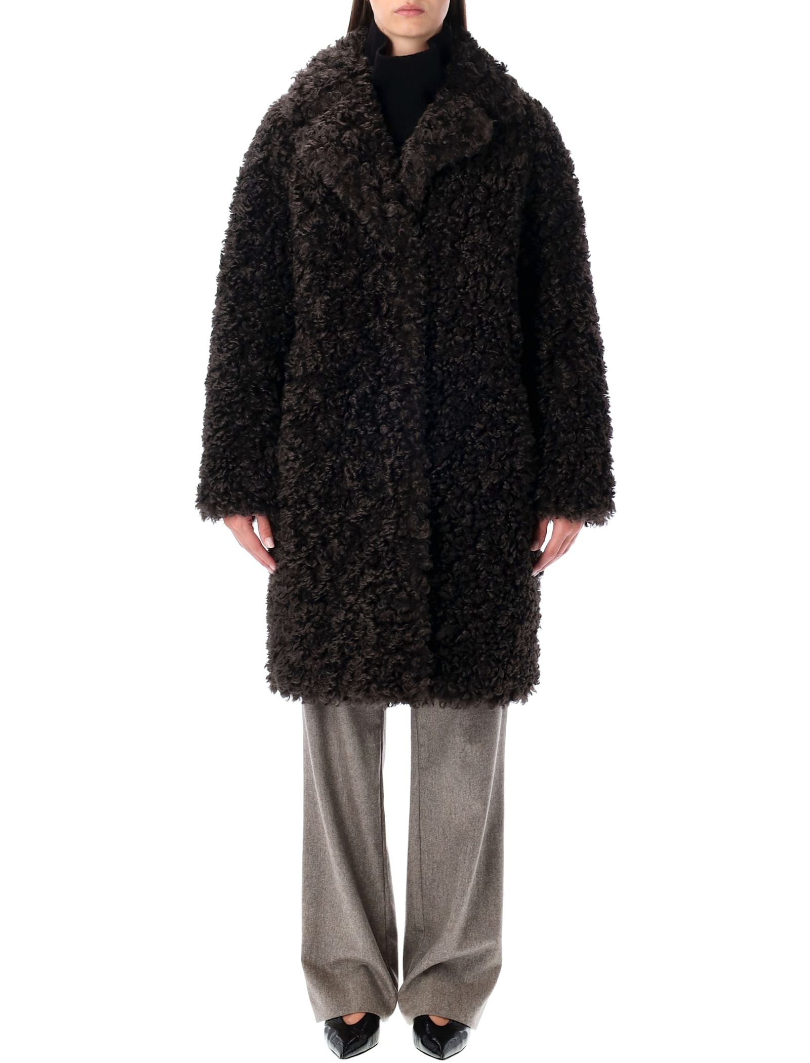 Stand Studio Camille Oversized Eco Shearling Coat In Brown