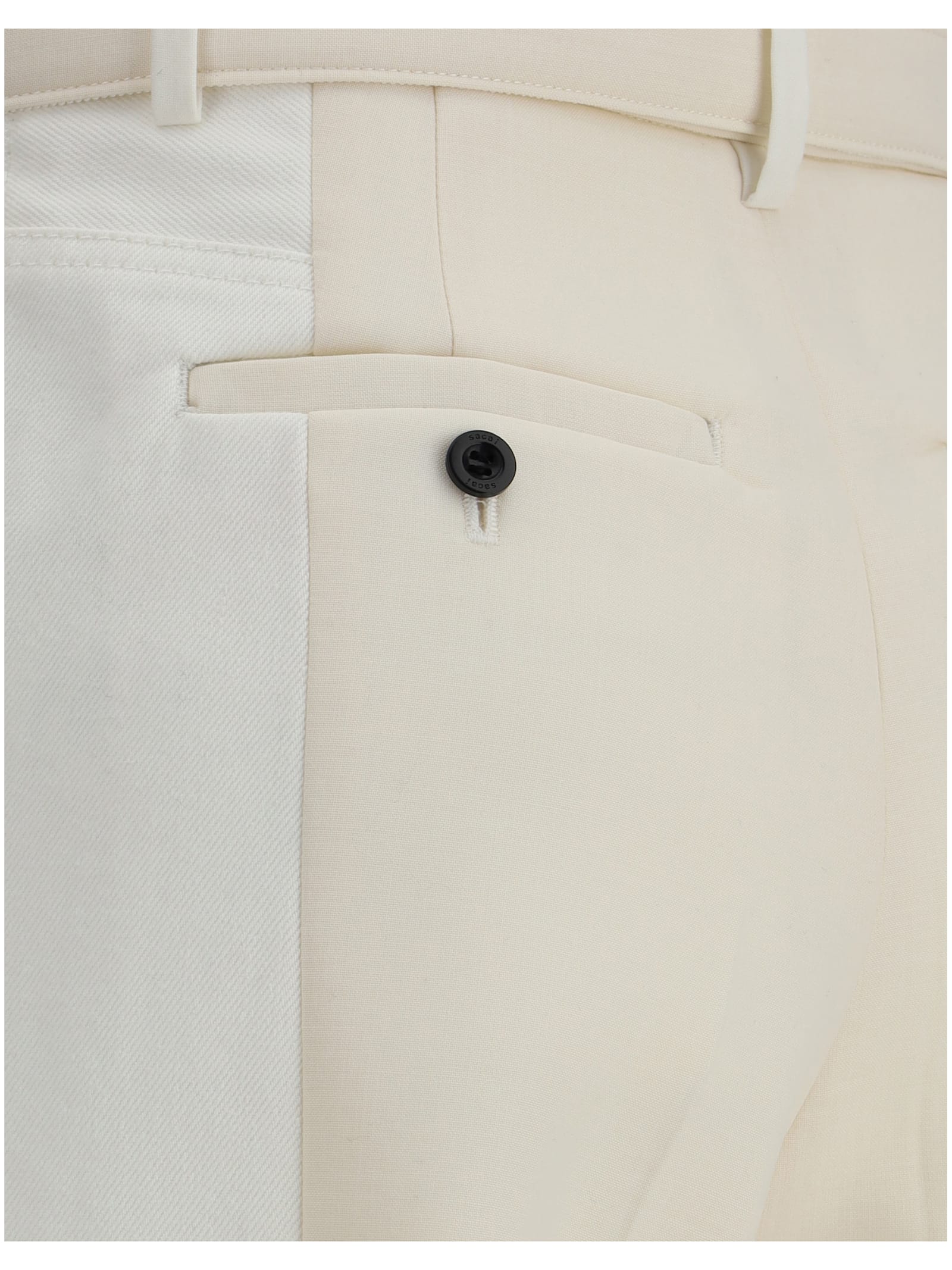 Sacai Wide Leg Denim Trousers With Button Detail