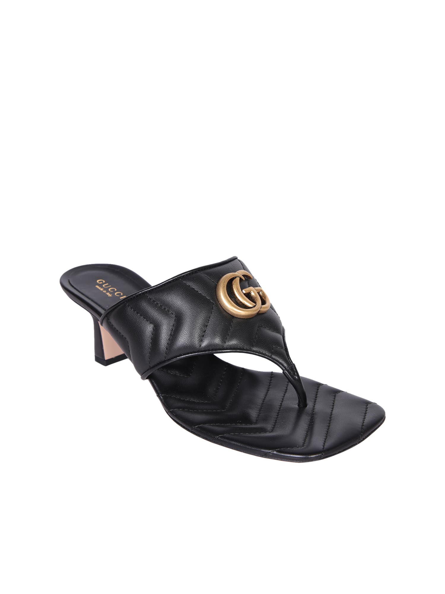 Shop Gucci Gg Matelassã© Black Thong Sandals