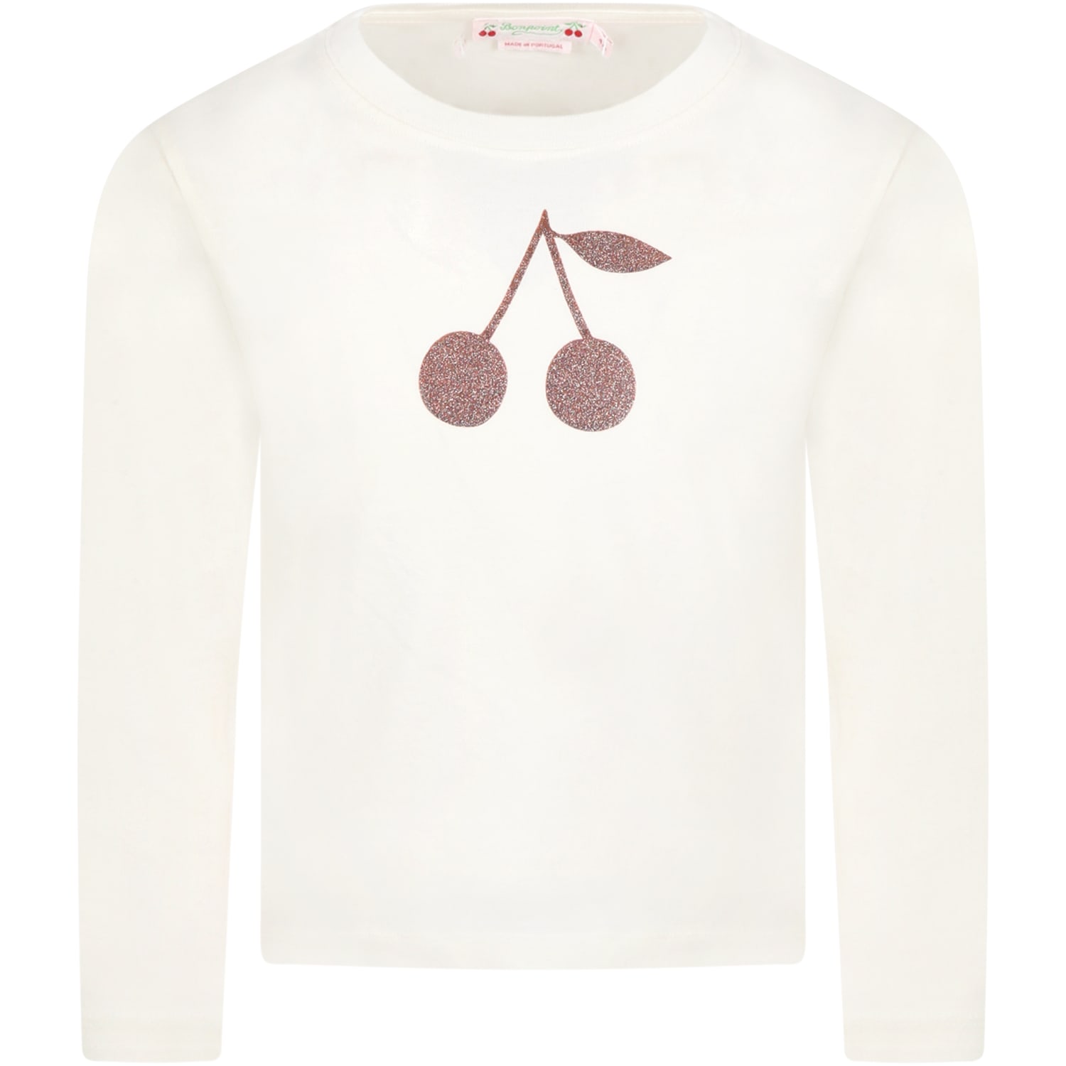 Bonpoint Ivory T-shirt For Girl With Iconic Cherries