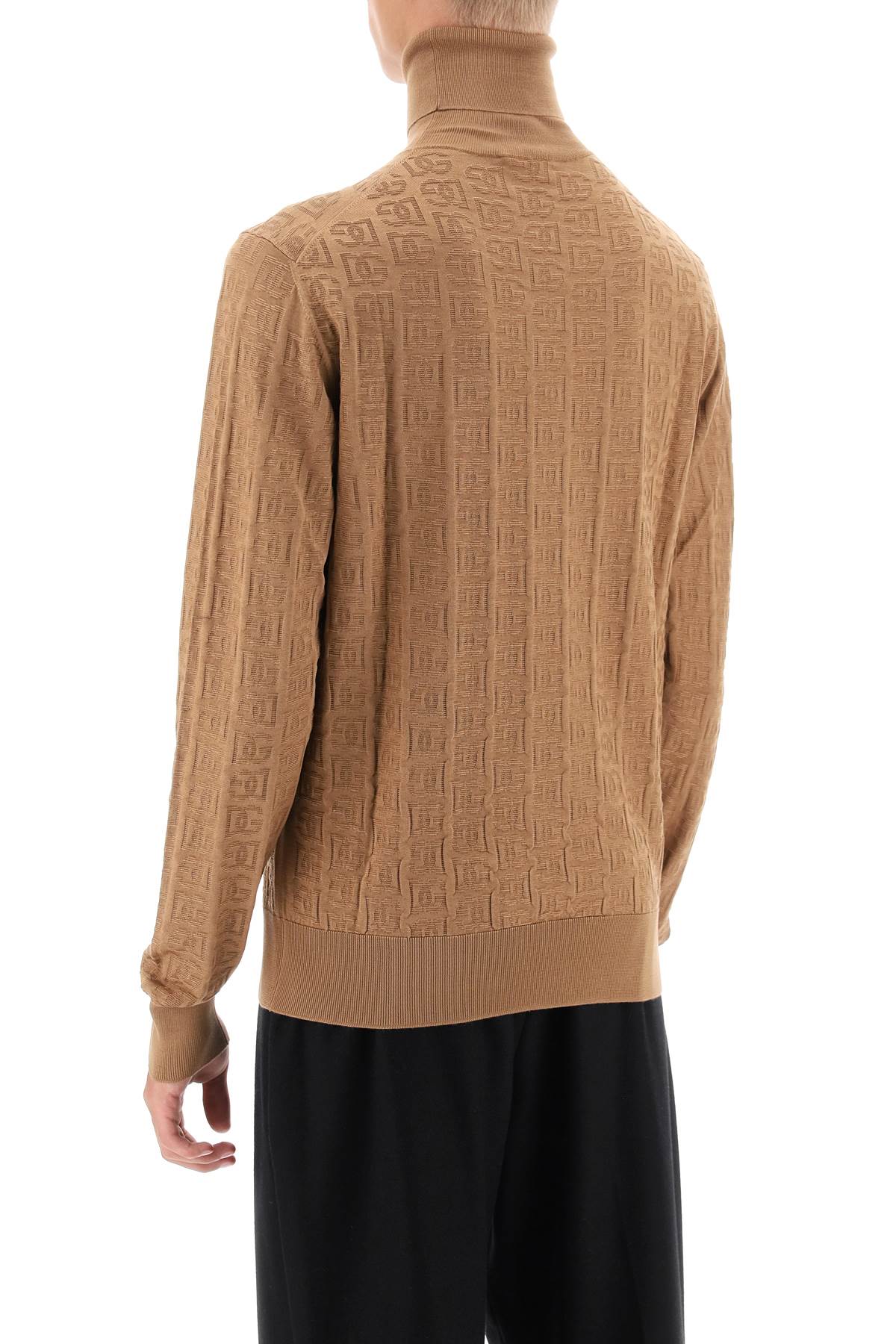 Shop Dolce & Gabbana Silk Jacquard Turtleneck Pullover In Camel