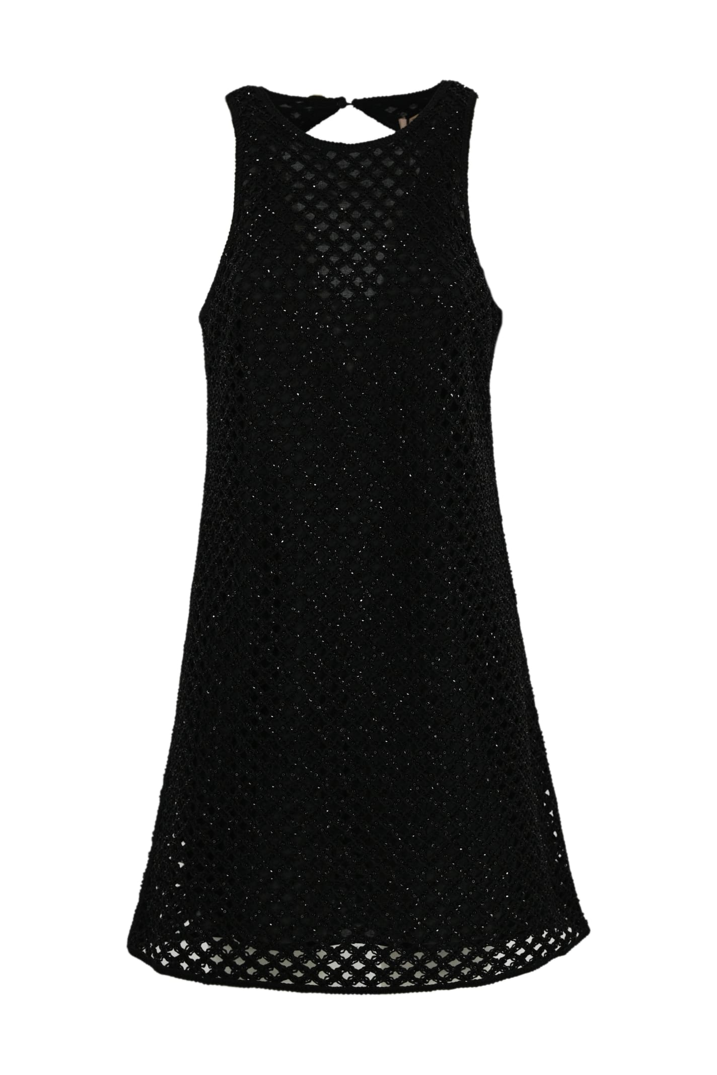 Twinset Net Dress With Beads And Rhinestones In Nero