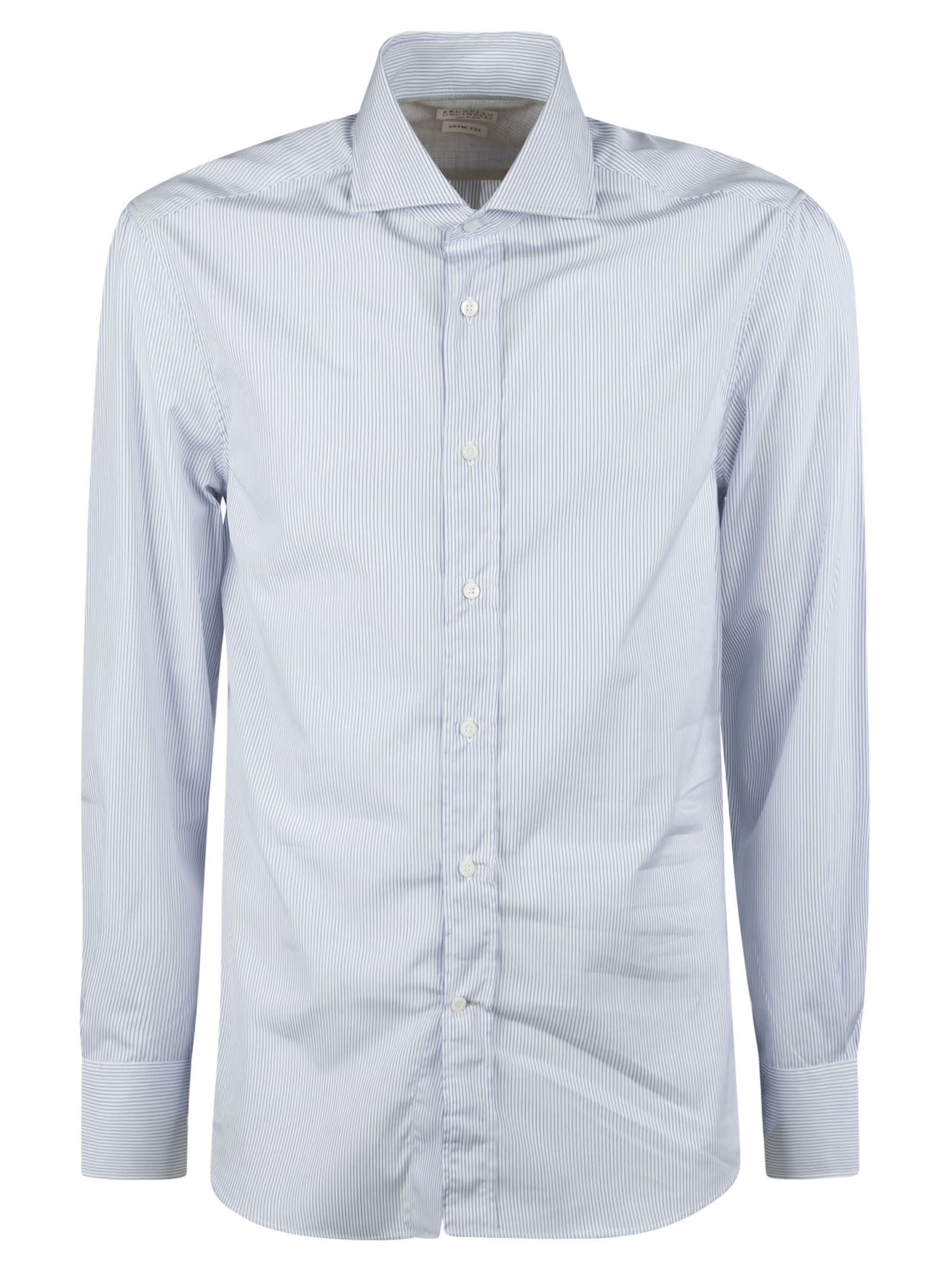 Brunello Cucinelli Long-sleeved Shirt In White/azzure