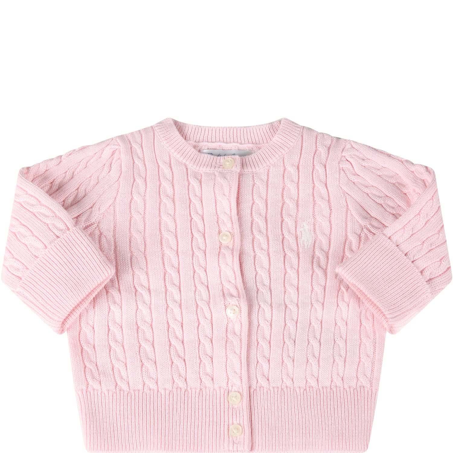 Ralph Lauren Pink Cardigan For Babygirl With Iconic Pony