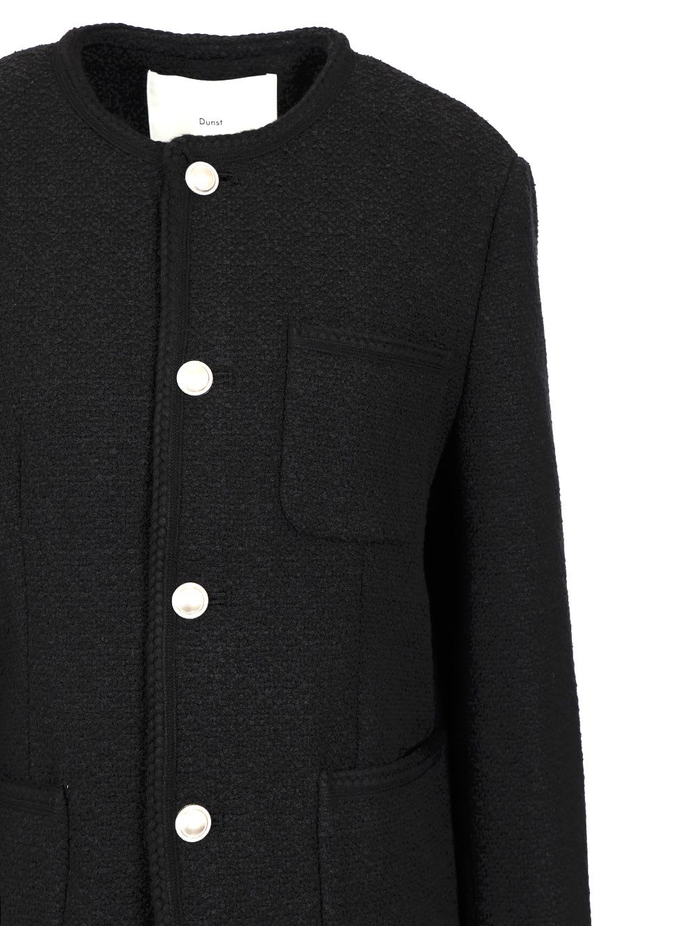 Dunst Unisex Oversize Collarless Tweed Jacket In Black