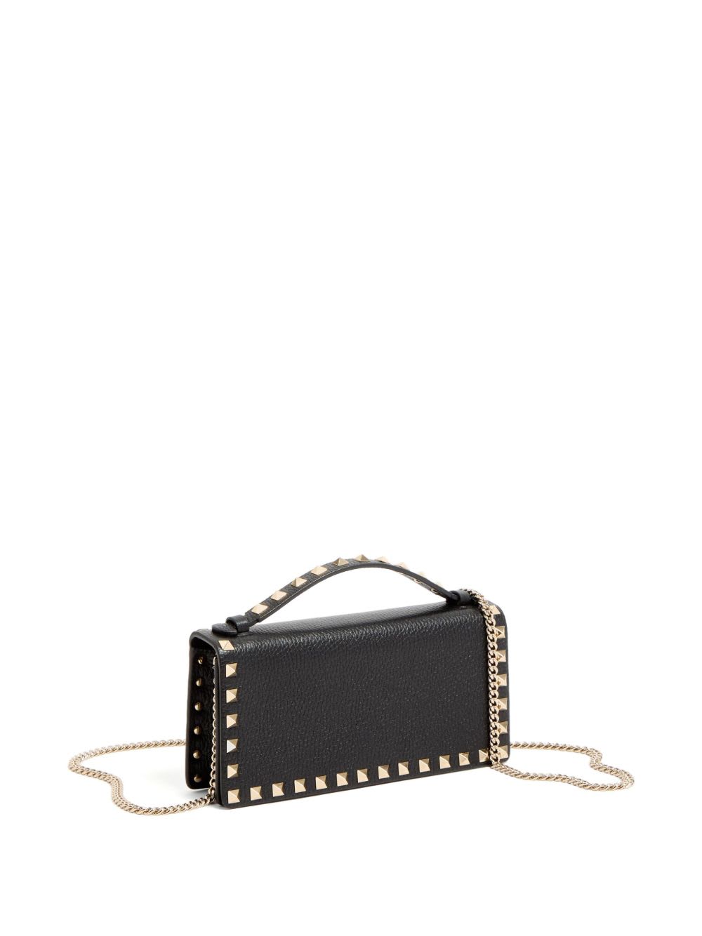 Valentino Rockstud Leather Wallet On Chain In Black