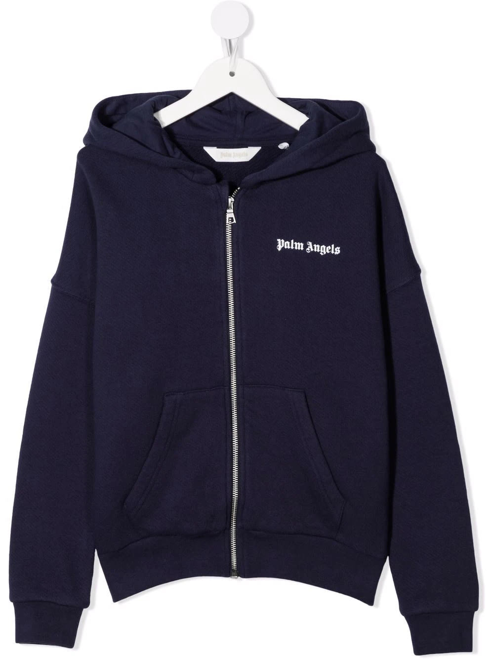 Palm Angels Kids Navy Blue Hoodie With Zip And White Logo