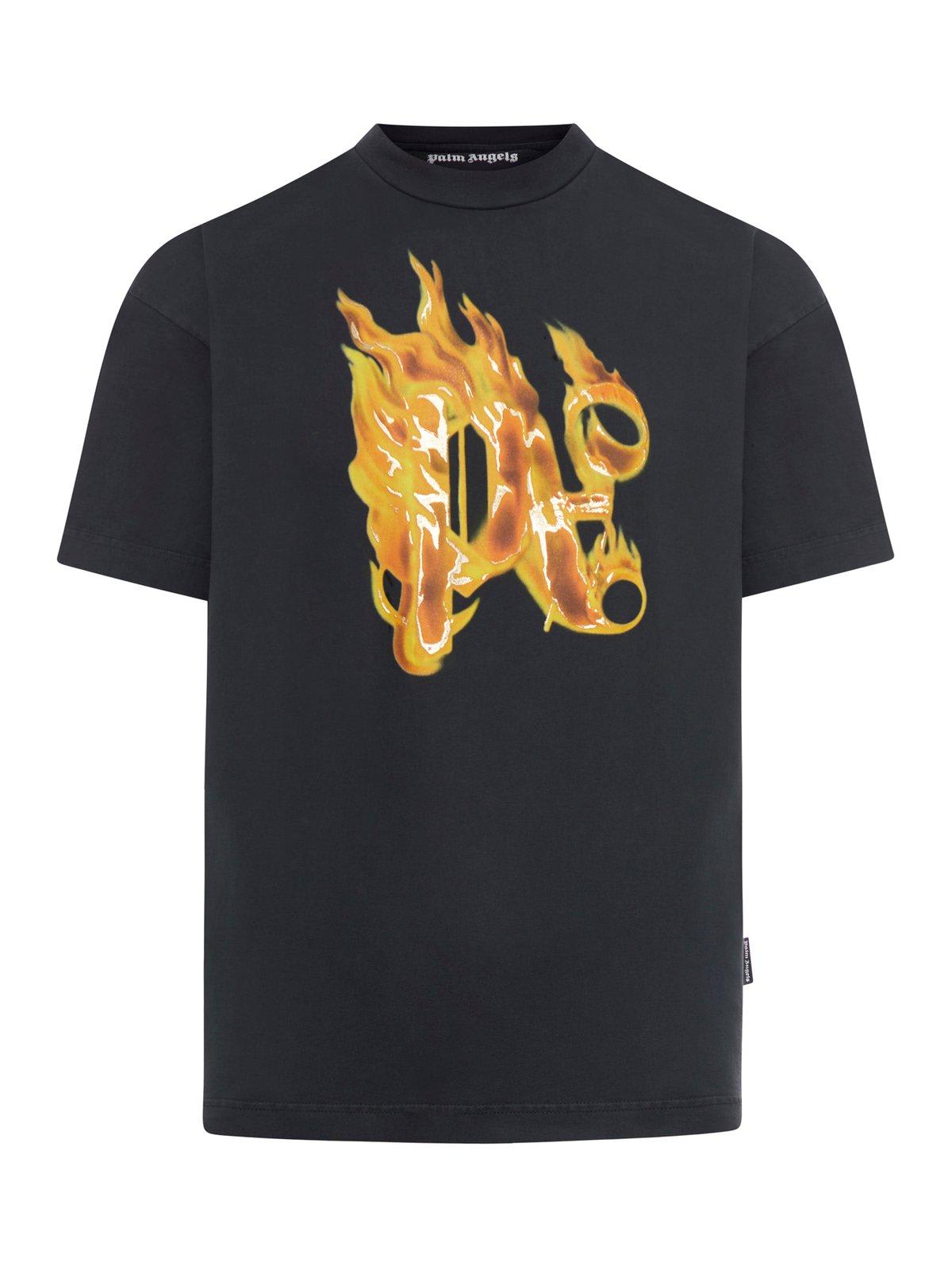 Shop Palm Angels Monogram Printed Crewneck T-shirt In Black