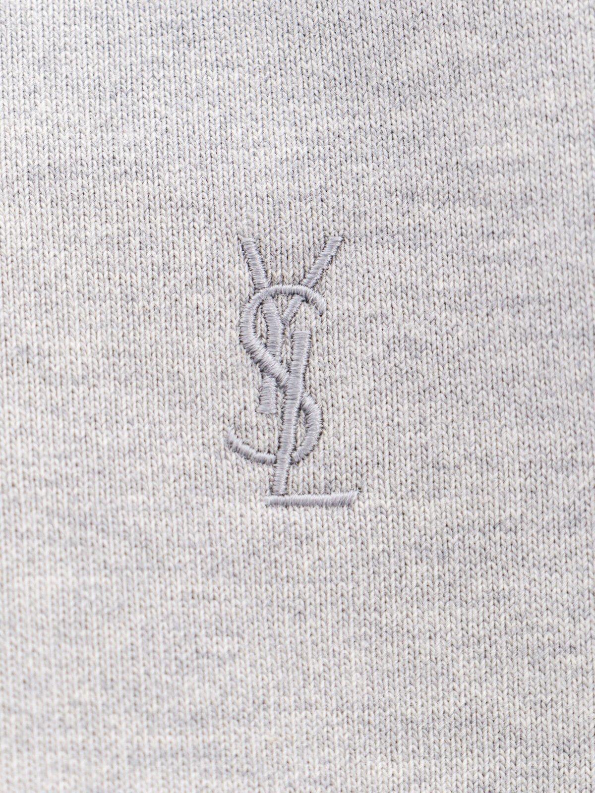Shop Saint Laurent Cassandre Logo Embroidered Hoodie In Grey