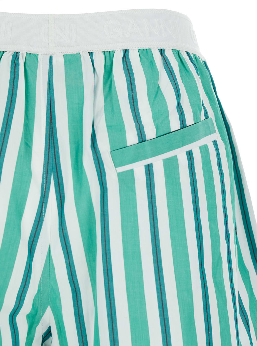 Shop Ganni Green Striped Shorts In Cotton Woman