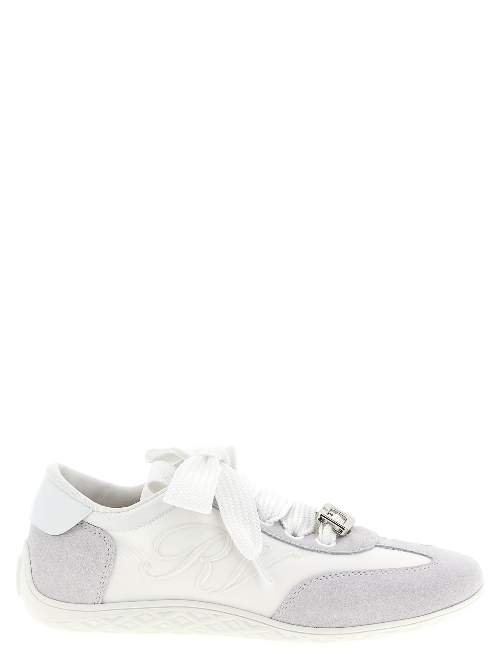 Roger Vivier Viv Suede-trimmed Canvas Sneakers In White