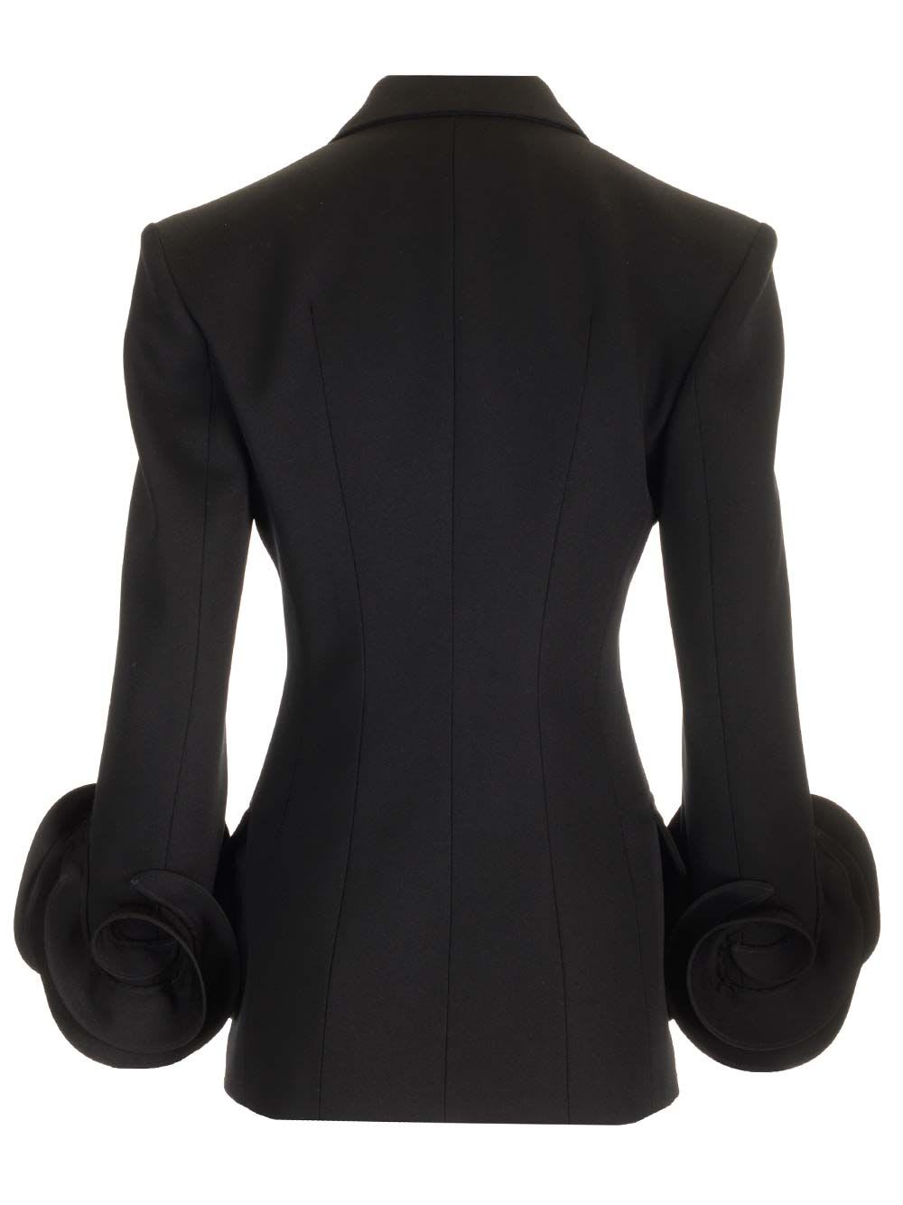 Shop Valentino Tuxedo Blazer With Roses In Black