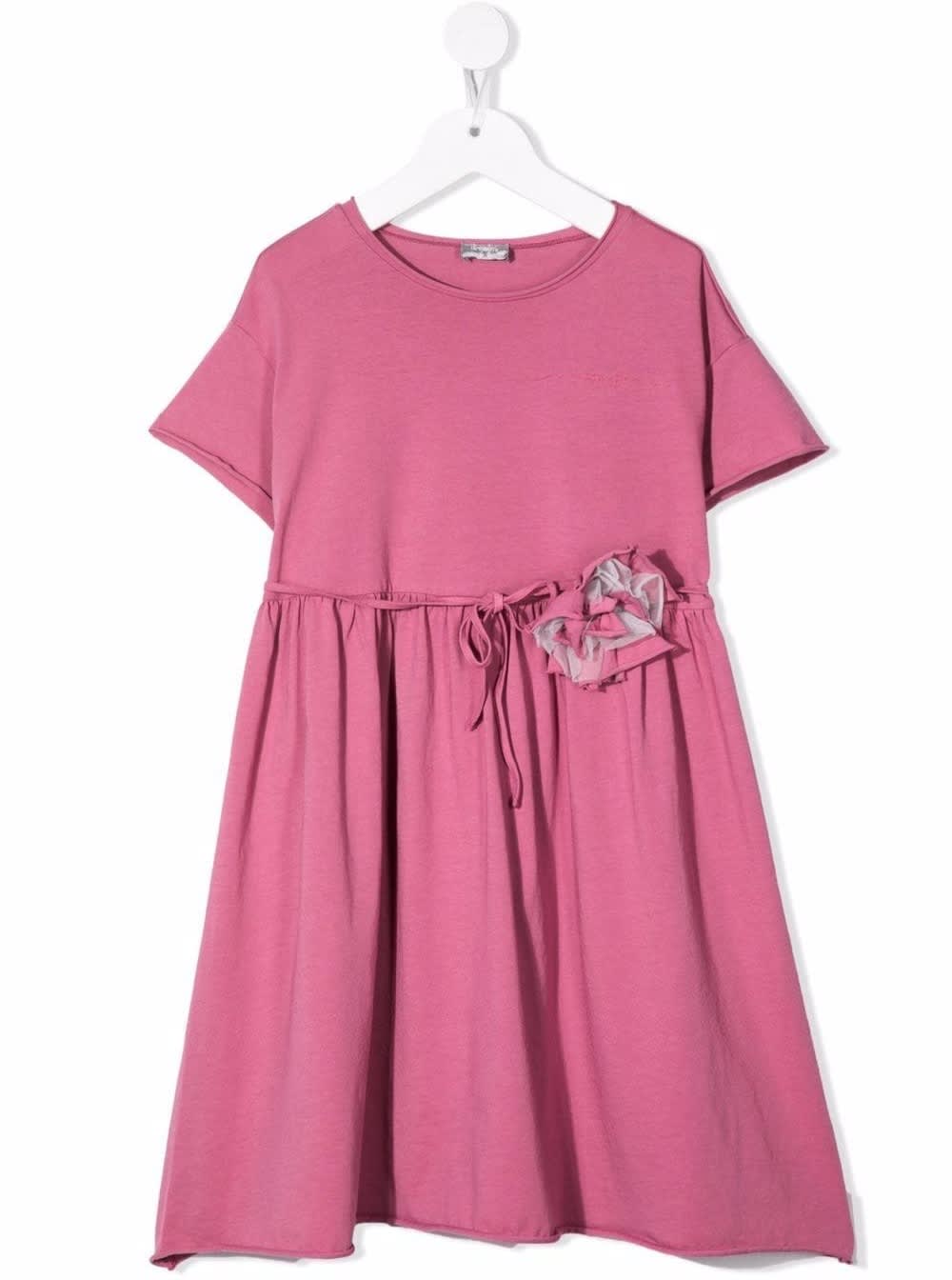 Il Gufo Kids Girls Pink Cotton Dress With Flower Detail