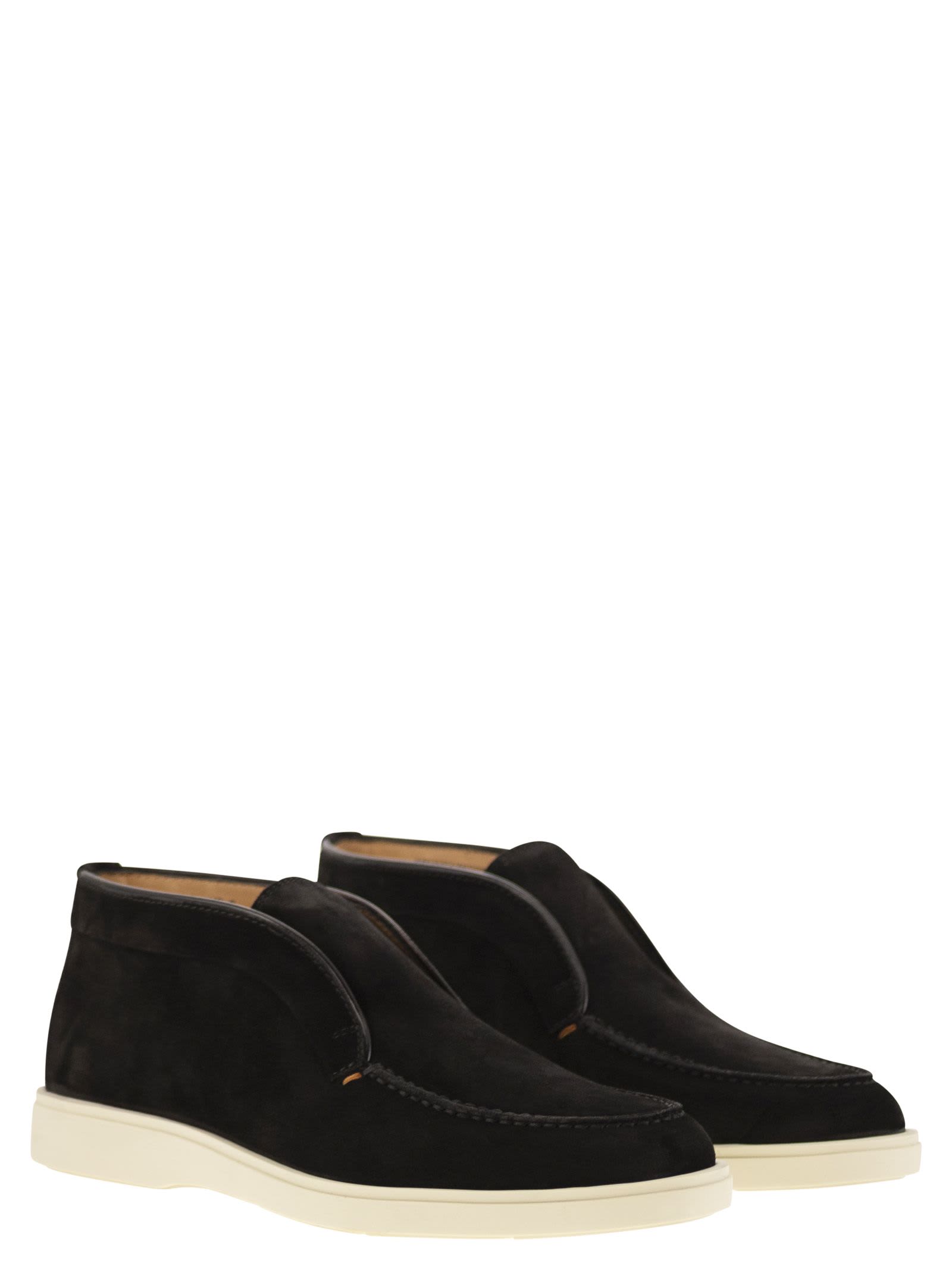 Shop Santoni Suede Desert Boot In Black