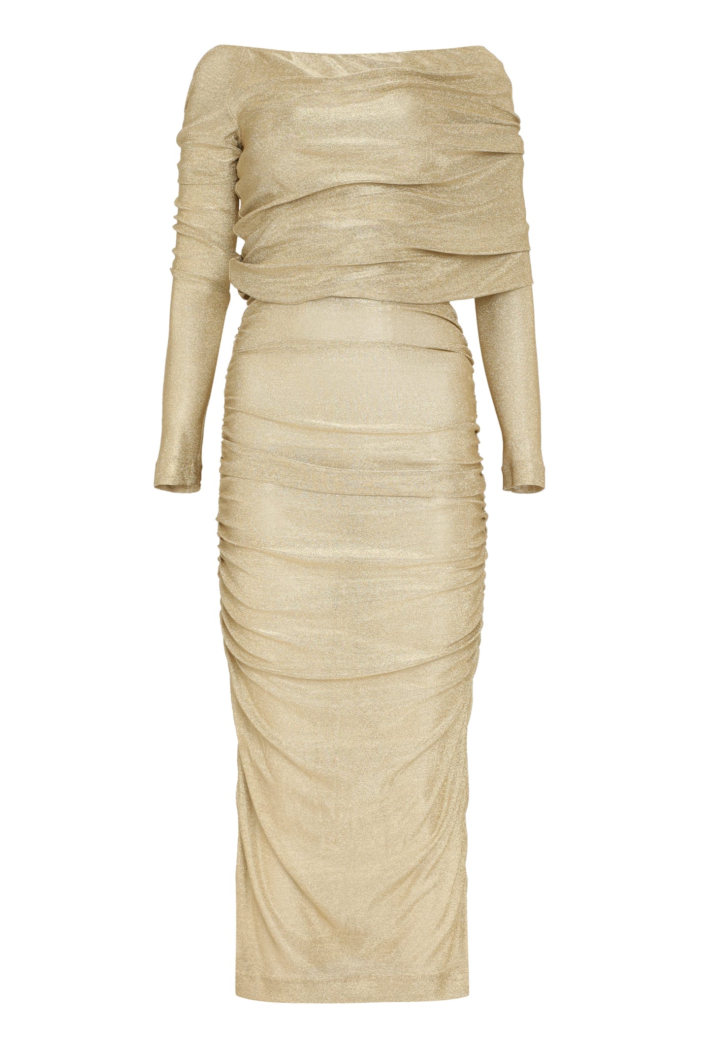 Shop Dolce & Gabbana Draped Pencil Dress In Golden