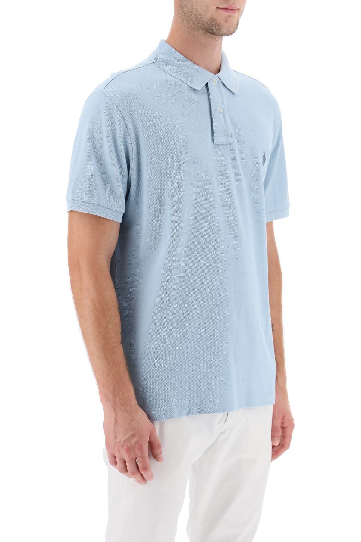 Shop Polo Ralph Lauren Pique Cotton Polo Shirt In Light Indigo (light Blue)