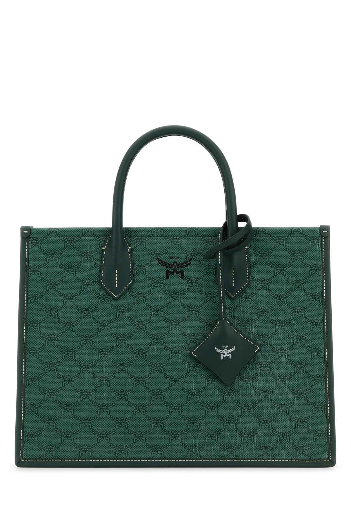 Shop Mcm Printed Canvas Himmel Medium Shopping Bag In Forestgreen