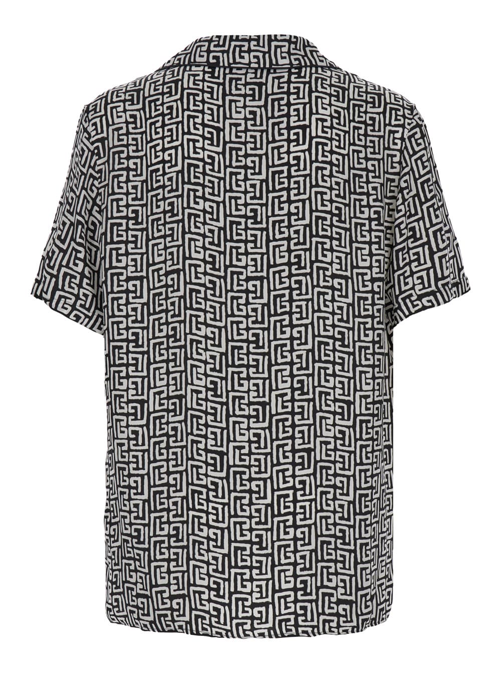 Shop Balmain Black And White Bowling Shirt With All-over Monogram In Cupro Man