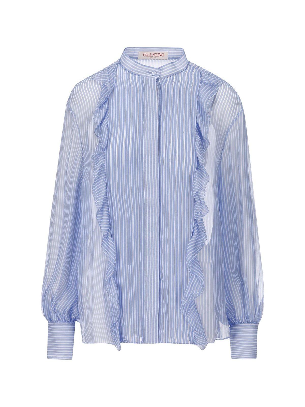 Shop Valentino Striped Button-up Blouse In Azzurro