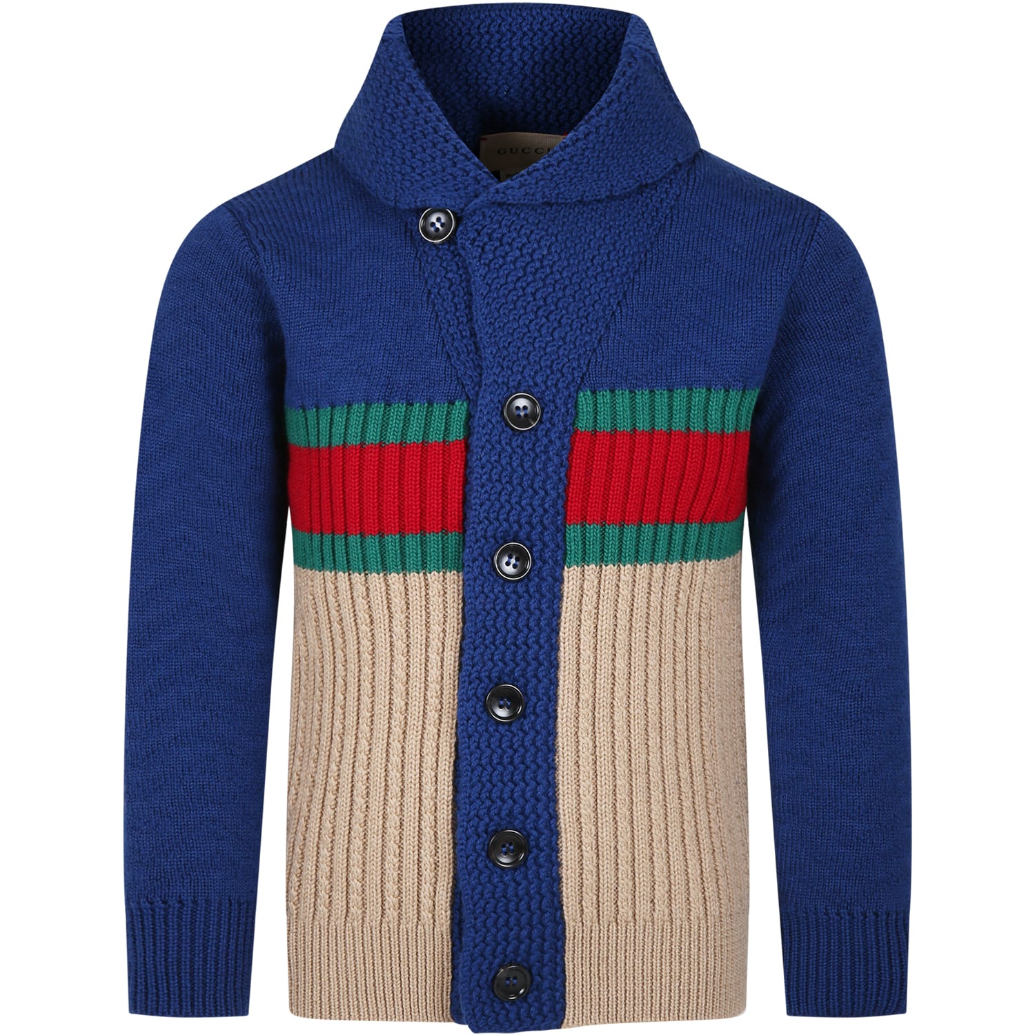 GUCCI COLORFUL CARDIGAN WITH WEB DETAIL FOR BOY