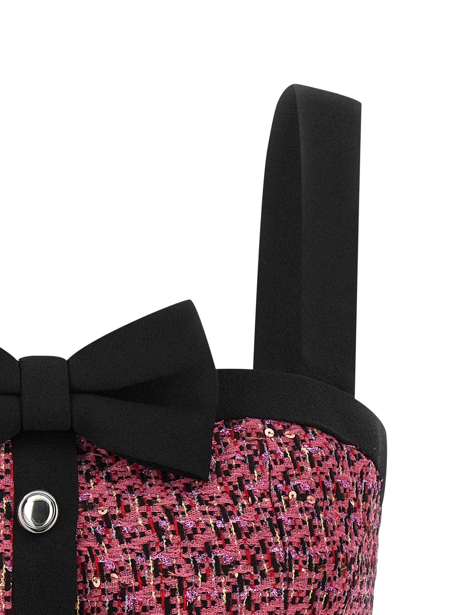 Alessandra Rich Wool Blend Tweed Top With Micro-sequin Embroidery And Bow Detail In Pink