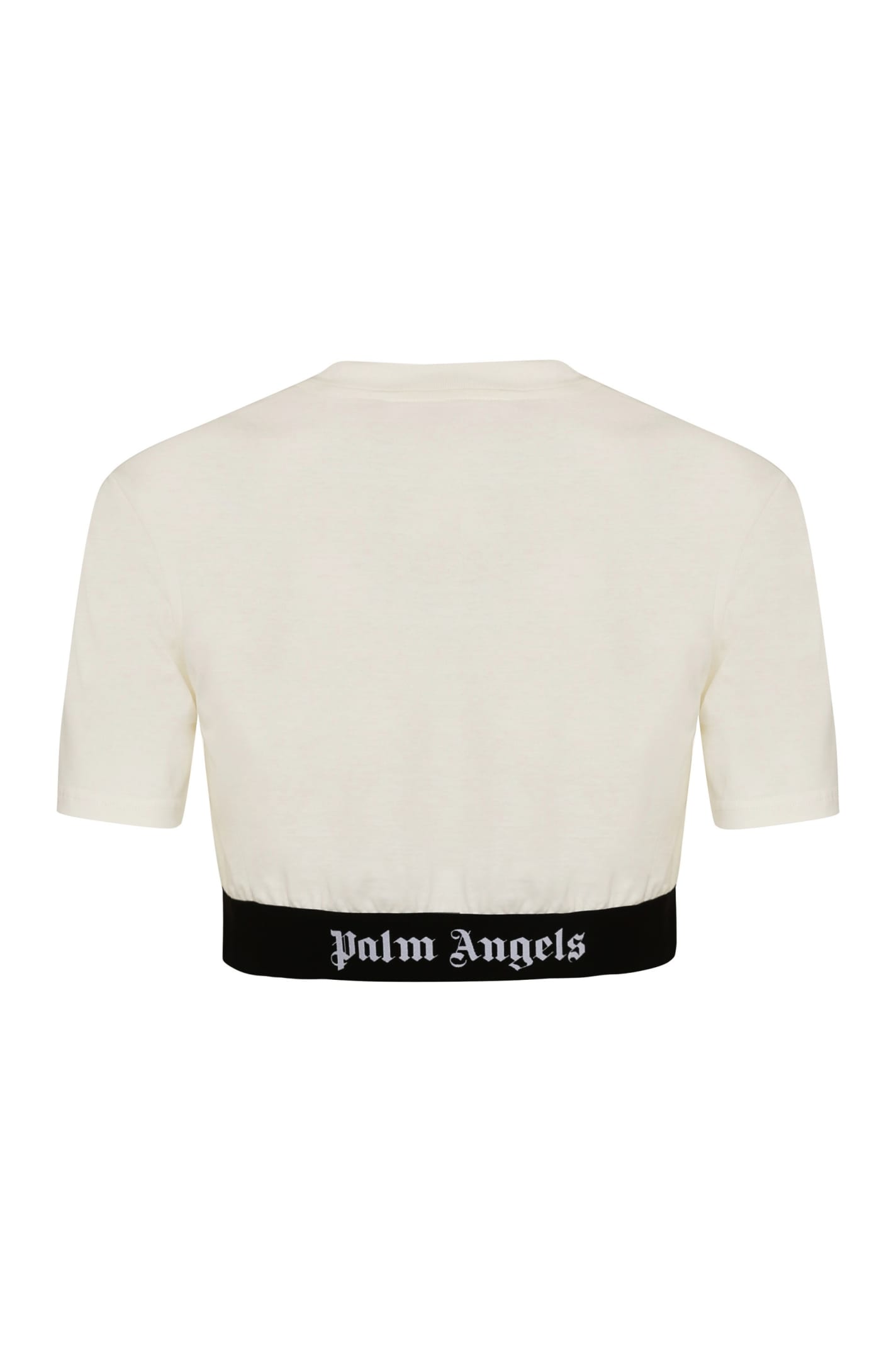 Shop Palm Angels Cotton Crop Top In Off White/black
