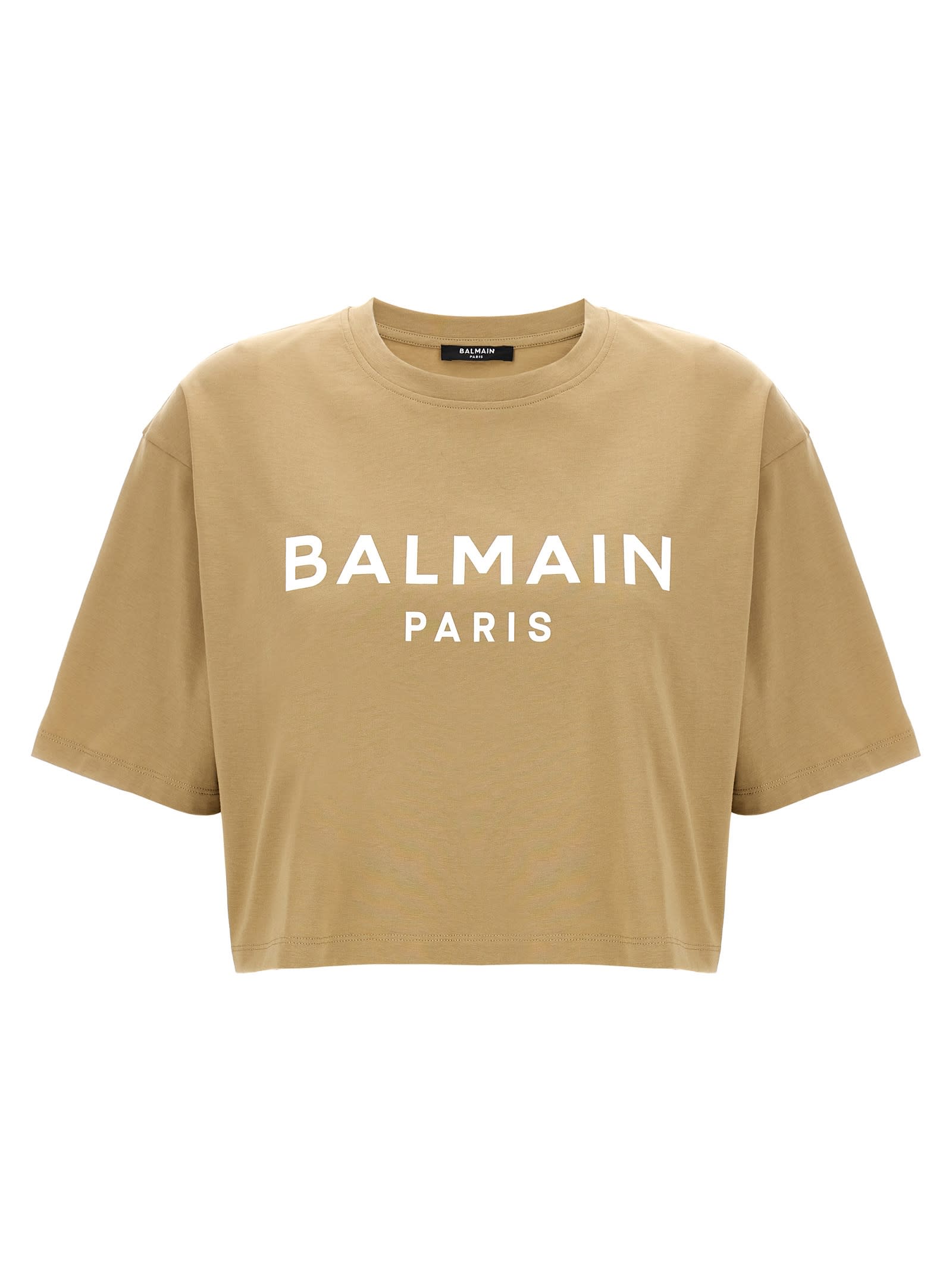 Shop Balmain Cropped T-shirt In Beige