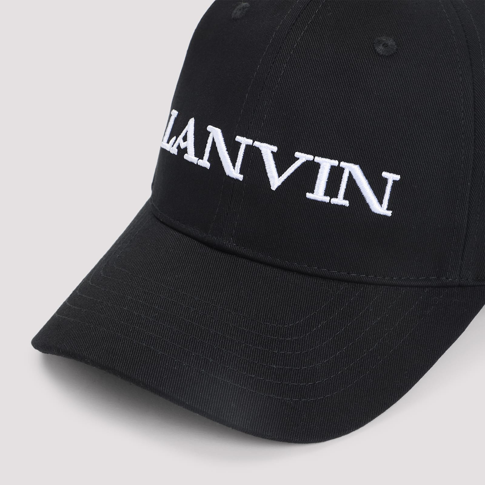 Lanvin Structured Black Cotton Cap With Embroidered Logo In Black