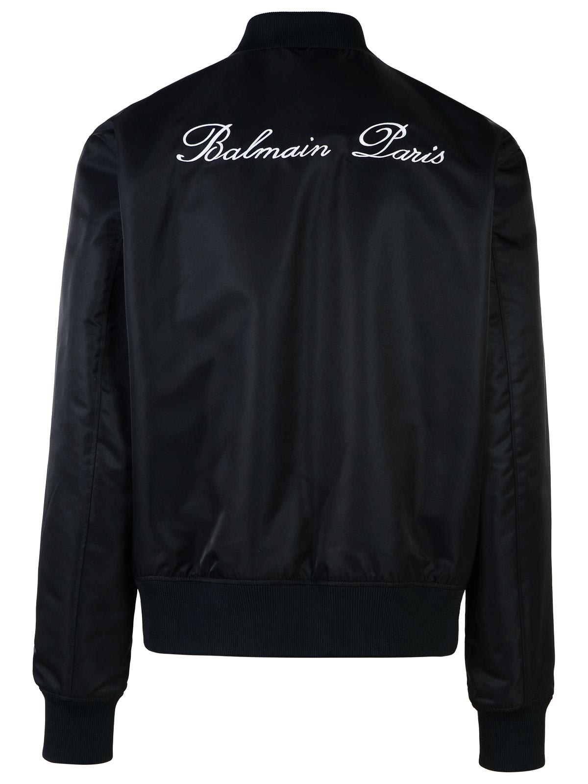 Shop Balmain Dark Blue Polyamide Bomber Jacket