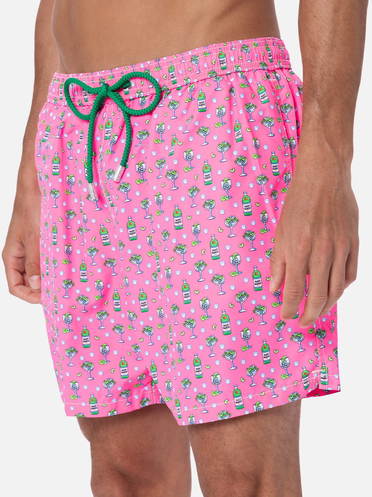 Shop Mc2 Saint Barth Man Lightweight Fabric Swim-shorts Lighting Micro Fantasy With Ice And Cocktail Print In Pink