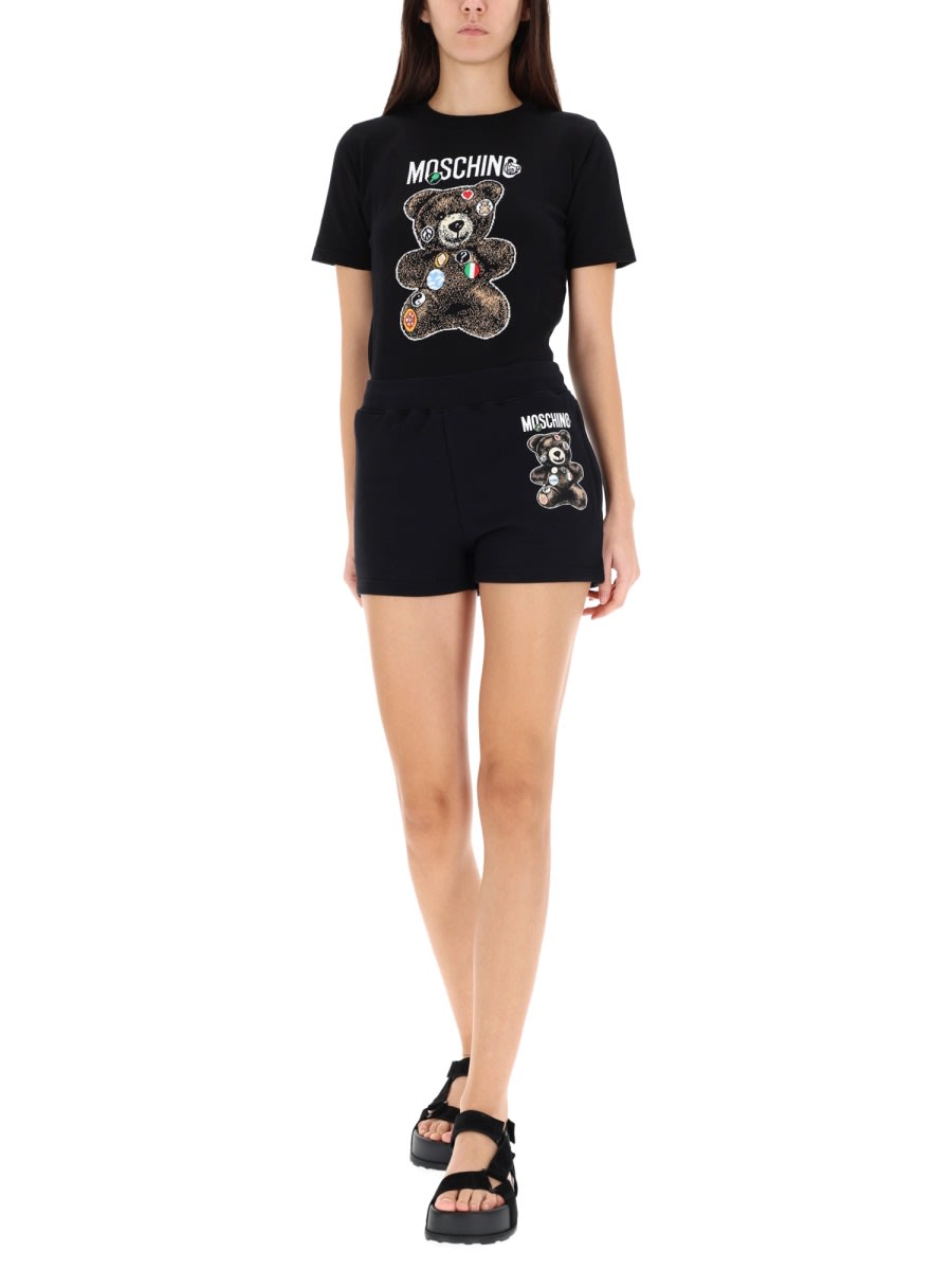 Moschino Shorts With Teddy Print In Black