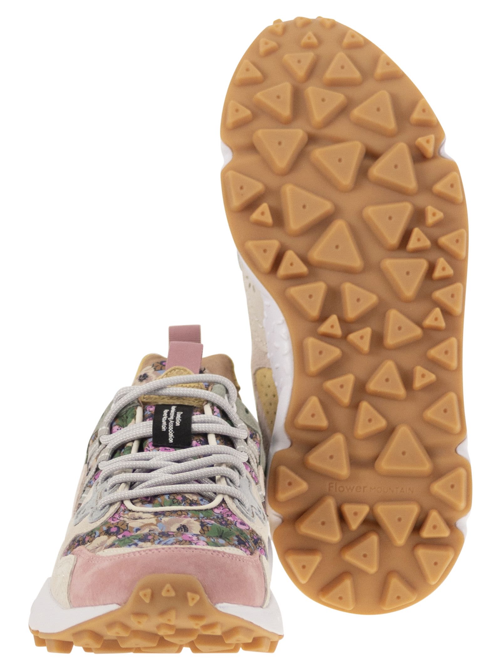 Flower Mountain Yamano 3 - Sneakers In Suede And Technical Fabric In Pink/milk