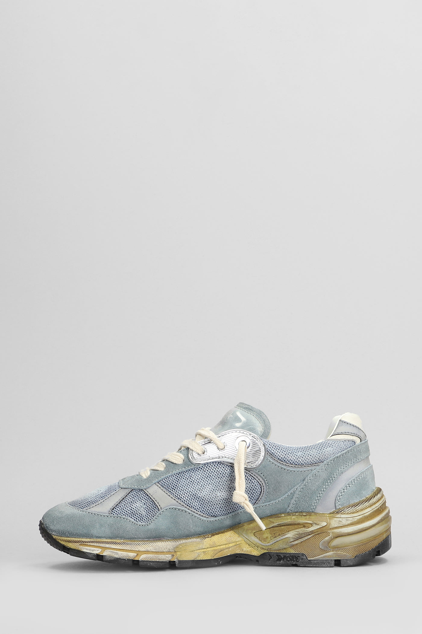 Shop Golden Goose Running Sneakers In Cyan Suede And Fabric