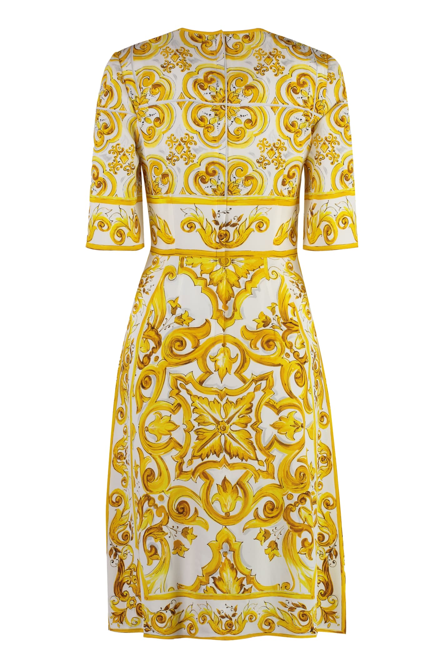 Shop Dolce & Gabbana Printed Silk Dress In Mix Maiolica Giallo