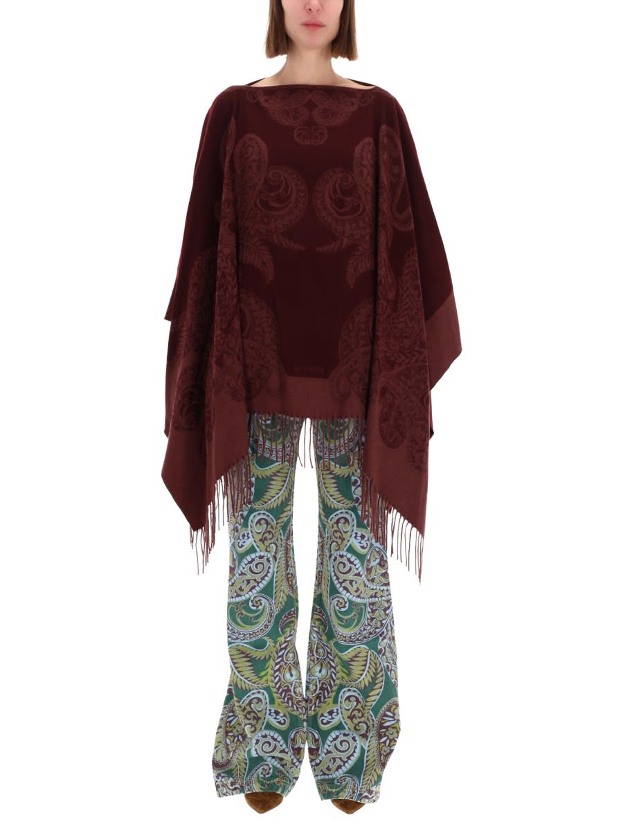 Etro Paisley Patterned Loose Fit Poncho In Burgundy