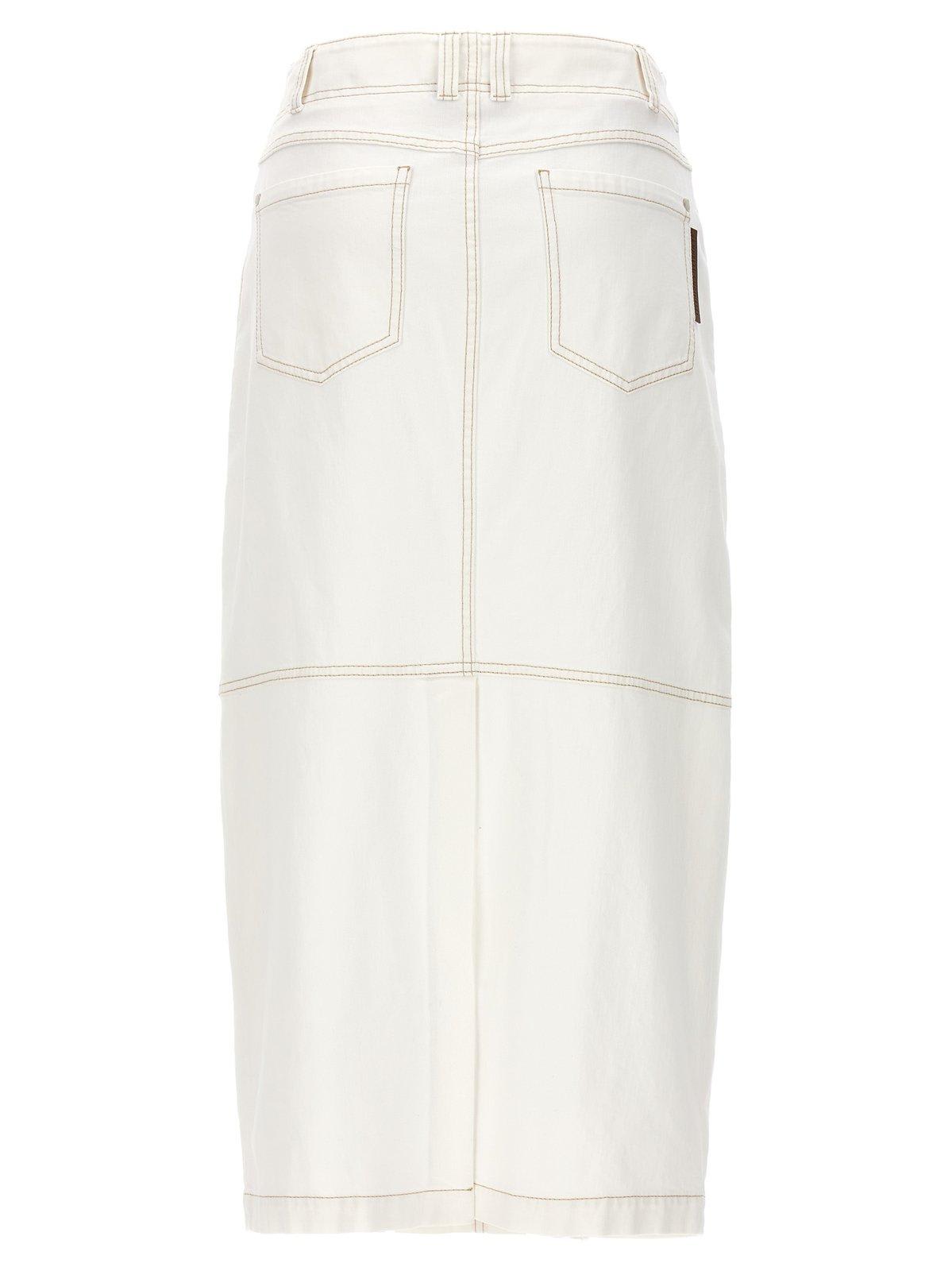 Shop Brunello Cucinelli High-waist Straight Hem Midi Skirt In White