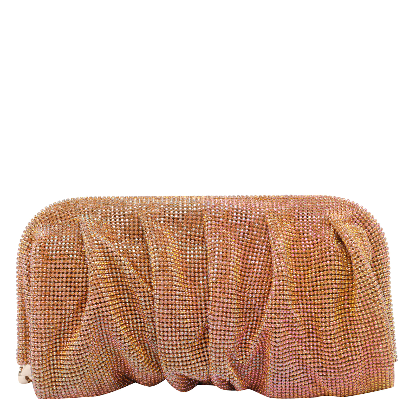 Benedetta Bruzziches Rectangular Rhinestone Ruched Clutch Bag In Orange