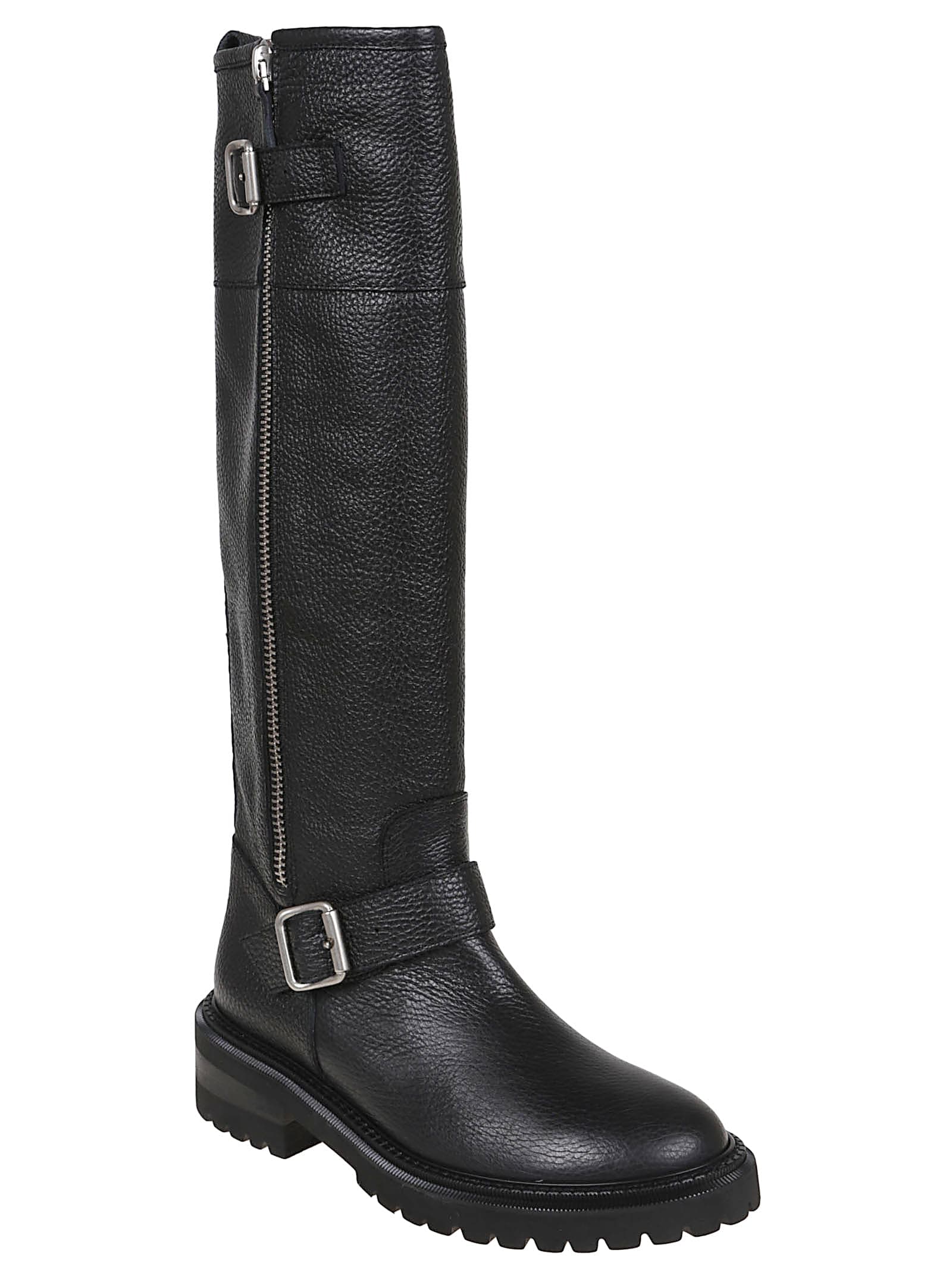 Via Roma 15 Black Leather Boot With Side Zip And Buckle Detail In Black